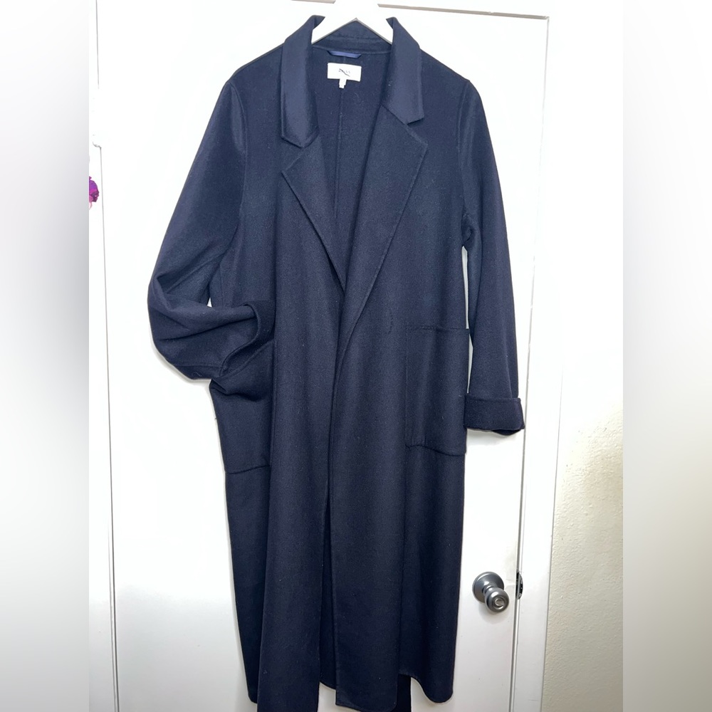 NEW REISS Elise Wool Blend Longline Coat Wrap In Black  Size US14/UK18